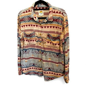 C&C California Aztec Print Button Down Stretch Shirt with Pocket Size Large